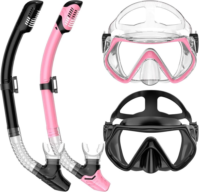 wutrye Snorkeling Gear for Adults, Dry-Top Snorkel Set Scuba Diving mask, Snorkel Mask, Panoramic Anti-Leak Anti-Fog Tempered Glass Lens, Swimming Training Snorkeling Packages - Image 1